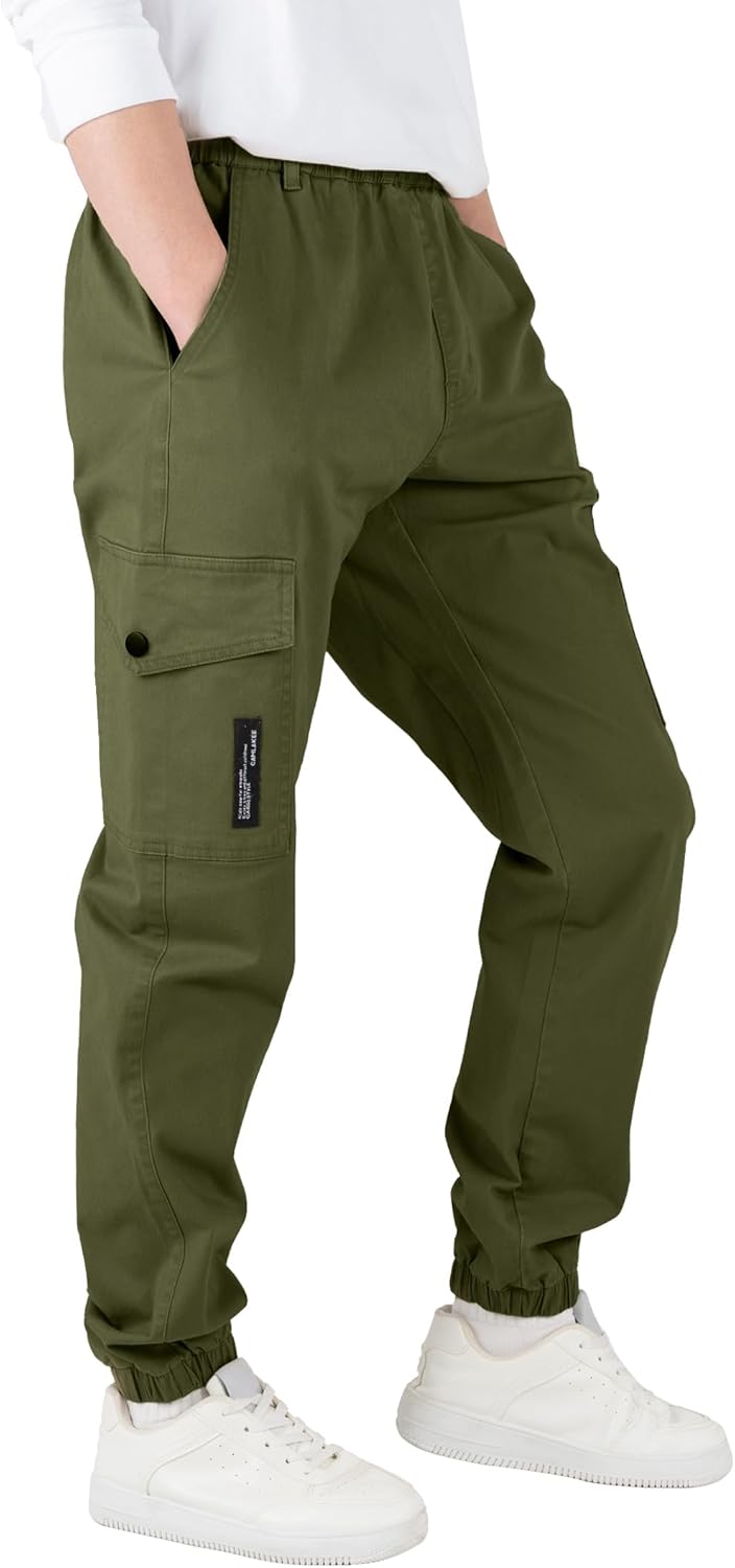 CAMLAKEE Kinder Jungen Cargohose Jogger Hose mit elastischem Bund 128-134 Armee Grün, 128-134 Armee