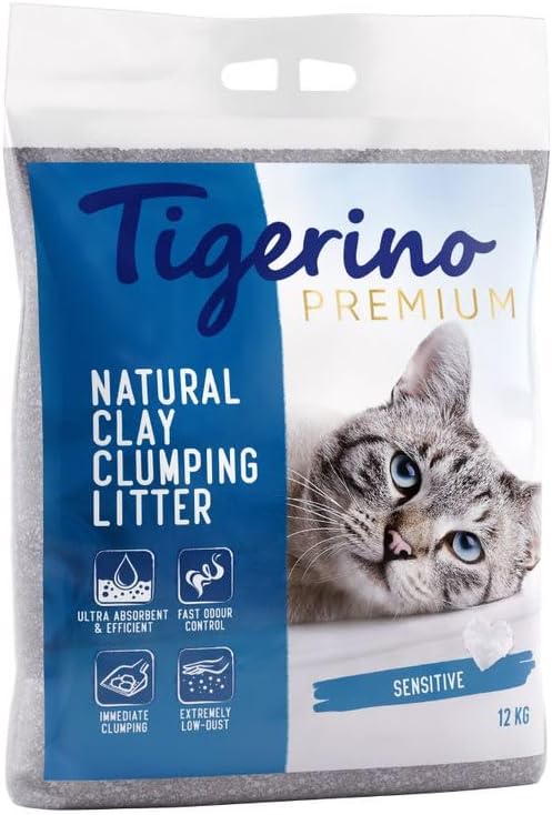 Tigerino - Premium Katzenstreu 12 kg | Sensitive (parfümfrei) | aus feinem Naturton-Granulat | Stark