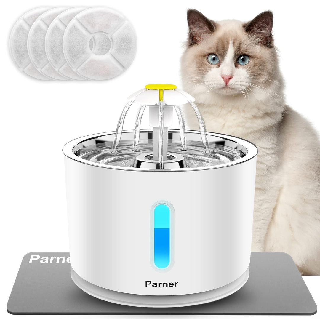 Parner Katzenbrunnen, Trinkbrunnen Wasserspender für Katzen mit Wasserstand Fenster, 2.4L Cat Water