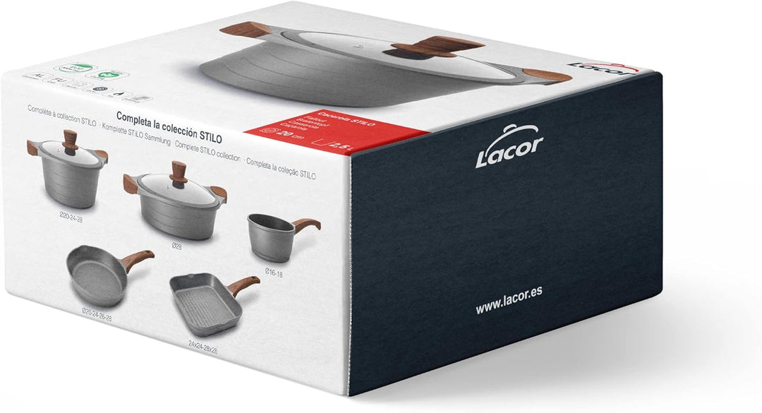 Lacor Bratentopf M/Glasdeckel, Aluminium, Grau, 34 x 31 x 14 cm, 34 x 31 x 14 cm