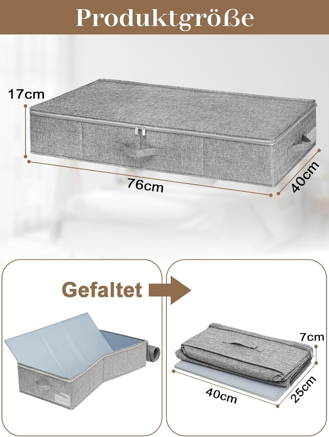 mepure Unterbett Aufbewahrungsbox,3 Stück – 50L Faltbare Unterbettkommode mit Deckel & Doppelreissve