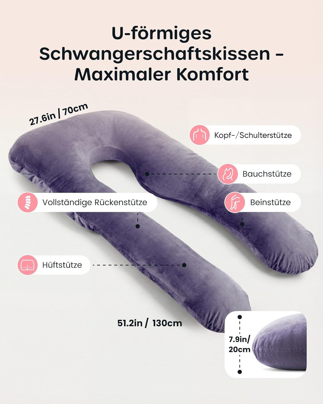 Nuliie Schwangerschaftskissen &amp; Seitenschläferkissen U-Form mit waschbarem Bezug, Super-bequemes Kom