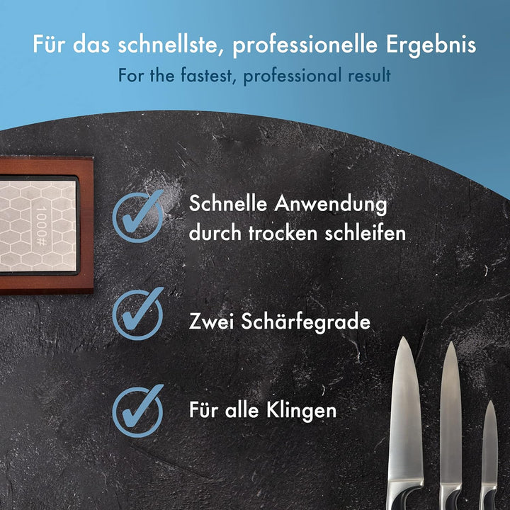 Panteer ® Diamant Schleifstein Set - Messer schärfen mit edler Holzbasis - Gratis Winkelhilfe (Diama