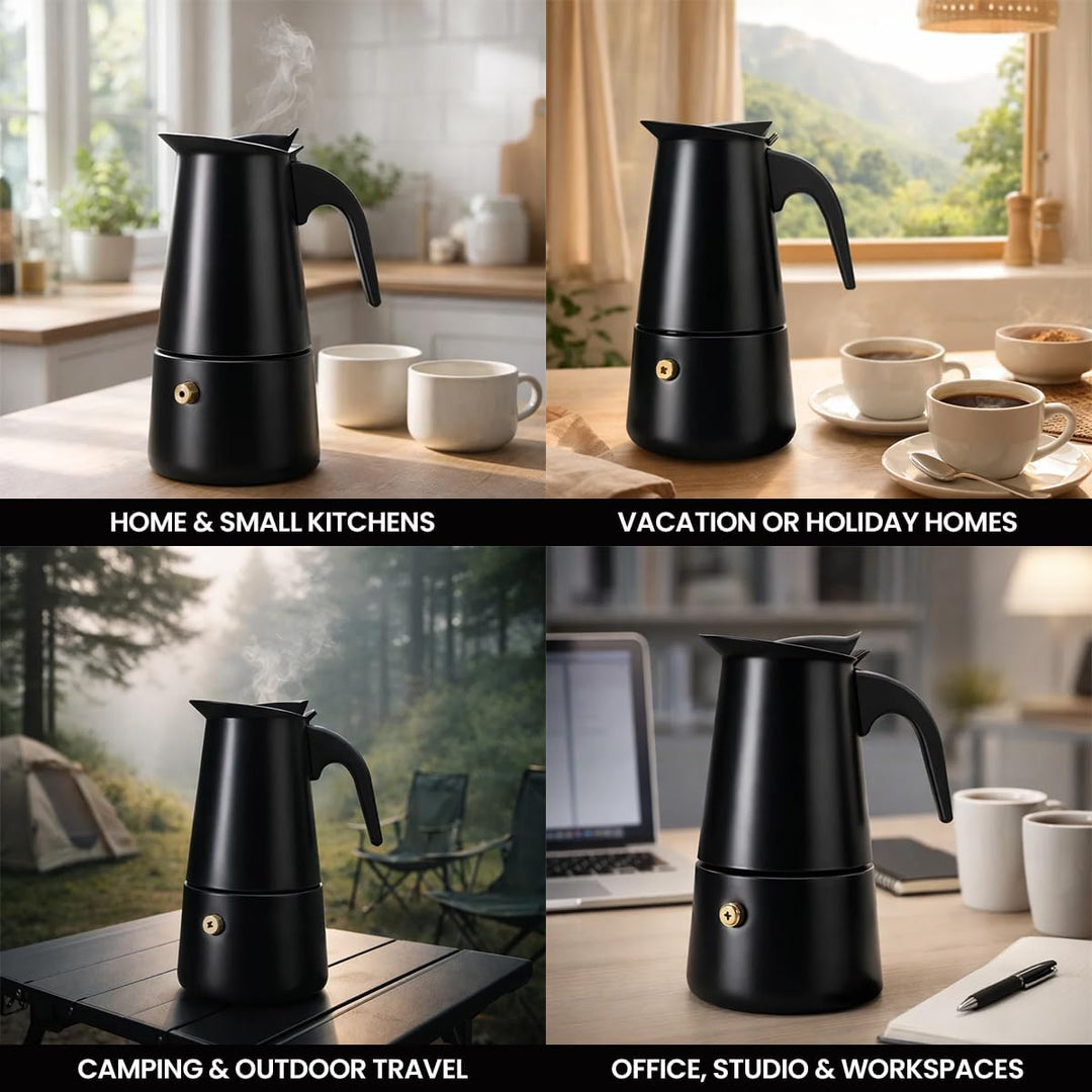 ROYAL SWISS® Edelstahl Mokkakanne 4 Tassen – Espressokocher Induktion | Italienischer Kaffeekocher |