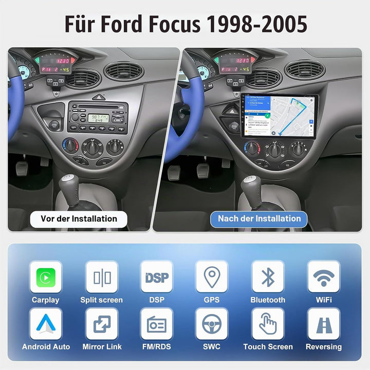 4G+64G 8-Core CAMECHO Android 15 Autoradio für Ford Focus MK1 C170 1998-2005 mit Navi Carplay Androi