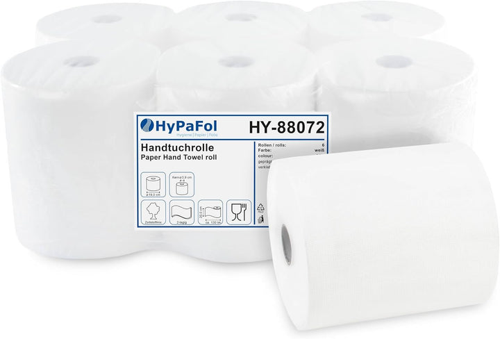 Hypafol Handtuchrolle | 2-lagig, 6 Rollen, 20 cm x 130 Meter, Ø19 cm |Papierhandtuchrolle aus Zellst