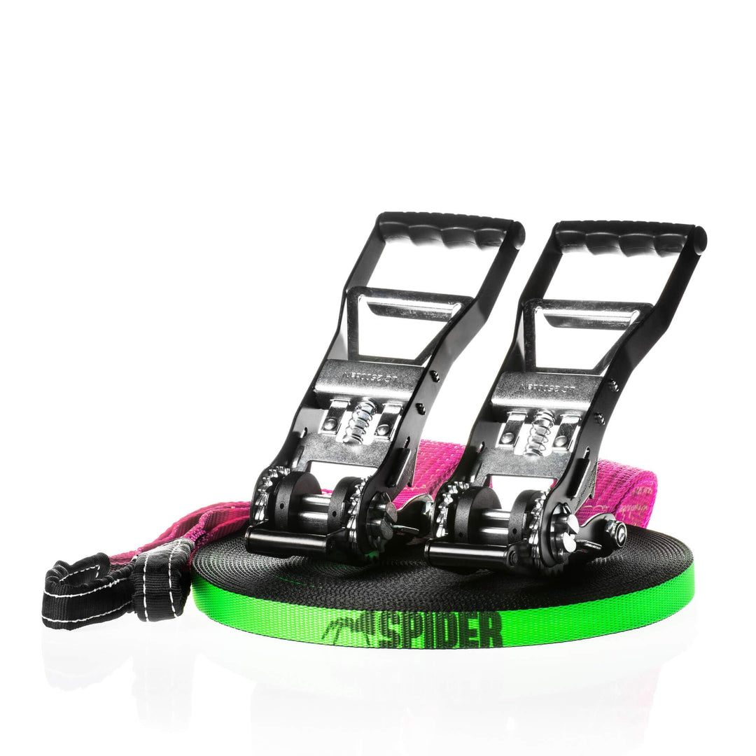 SPIDER SLACKLINE LKS02 - Kit Longline Fly Line 35, Slackline 30 m, zwei Hummer-Ratschen, Gurt 2,5 m,