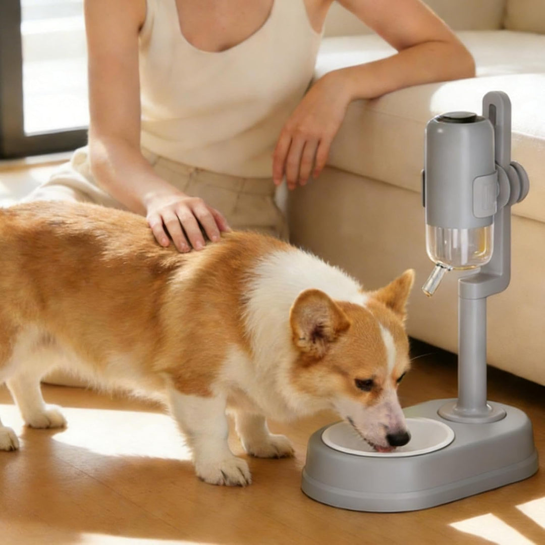Hundetrinknapf mit integriertem Wasserspender - Höhenverstellbarer Trinknapf für Hunde,Höhenverstell