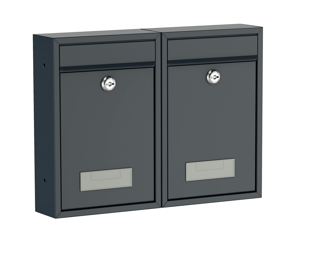 BASI | 2er Set Briefkasten | Wandbriefkasten Kompaktbriefkasten | DIN B5 | Namensschild jeweils 2 Sc