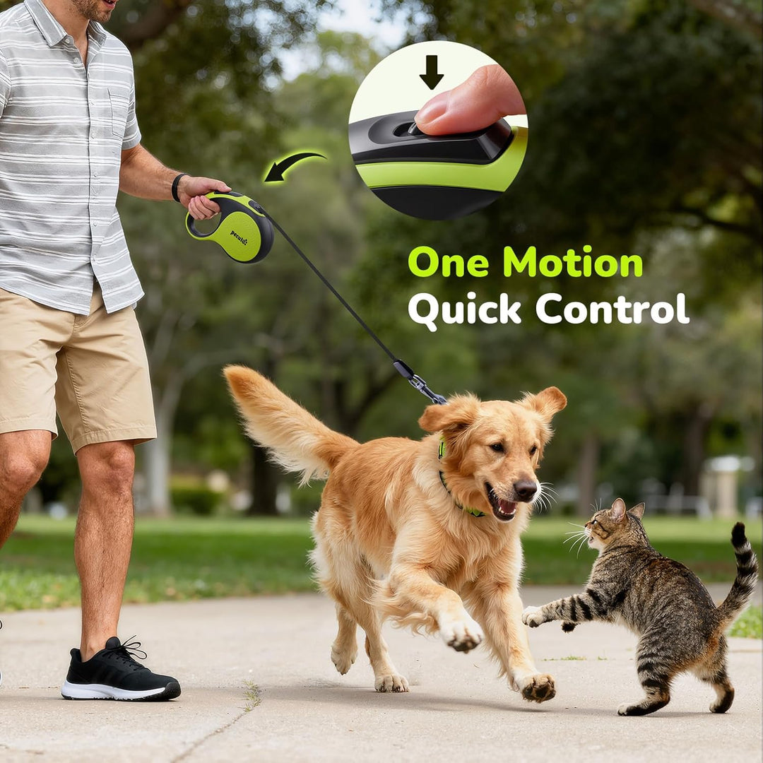 Pecute Hundeleine 5m, Verbesserte Kausichere Rollleine für Hunde, EIN-Knopf-Steuerung & Verwicklungs