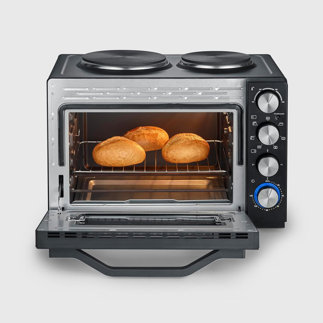SEVERIN Back- und Toastofen mit Kochplatten, Backofen mit 30 L Garrauminhalt, Minibackofen mit Kochp