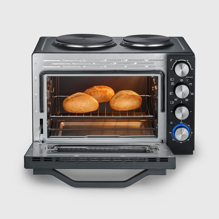 SEVERIN Back- und Toastofen mit Kochplatten, Backofen mit 30 L Garrauminhalt, Minibackofen mit Kochp