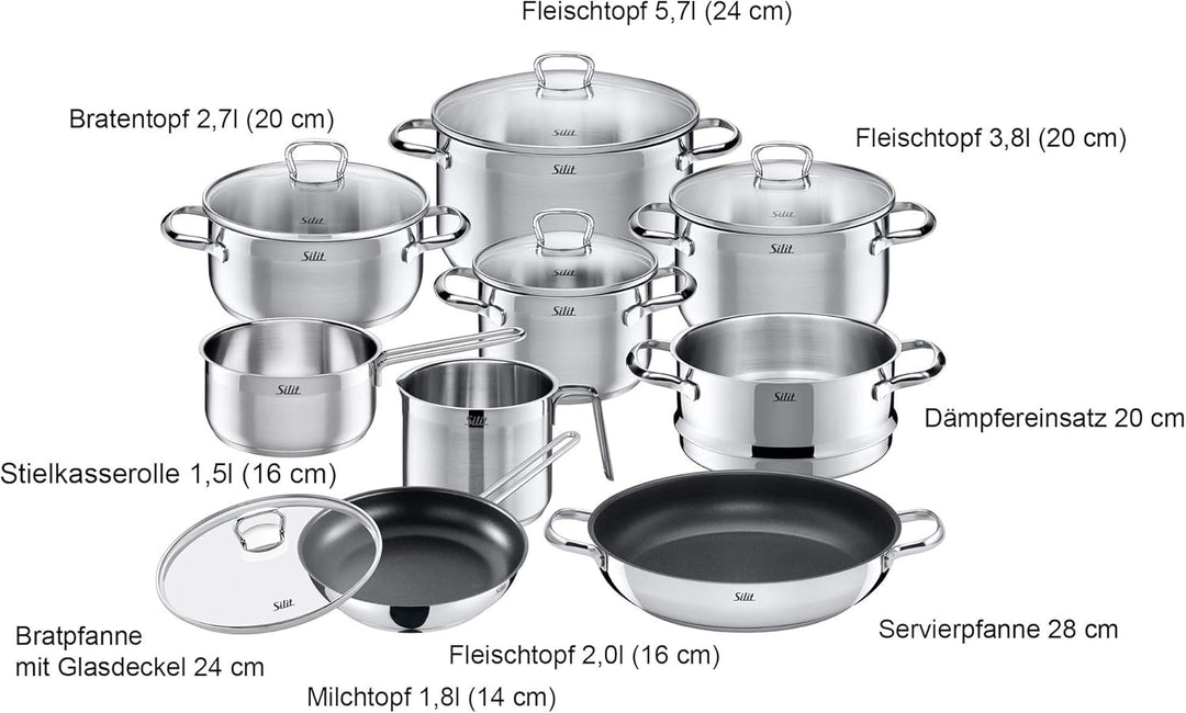 Silit Toskana Topfset induktionsgeeignet 10-teilig, Kochtopf Set mit Glasdeckel, Induktionskochtöpfe