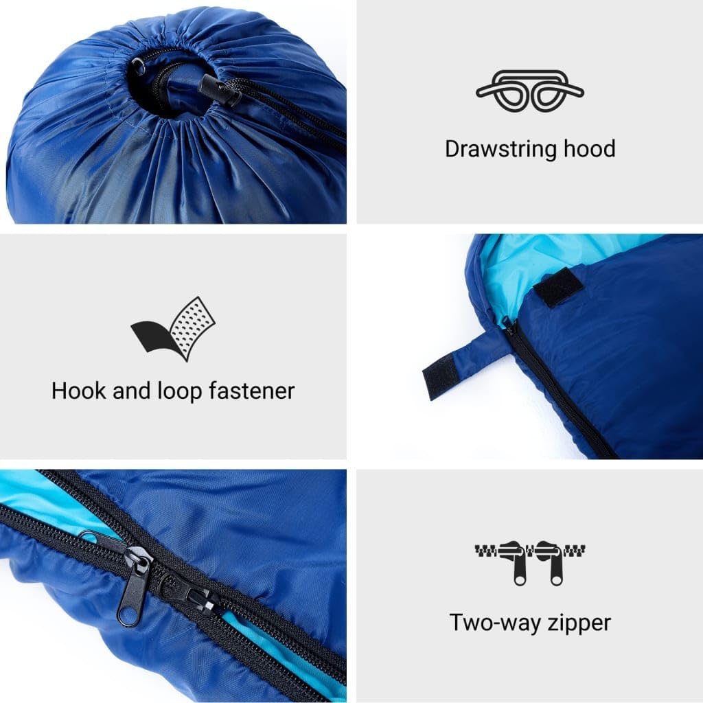 vidaXL Mumienschlafsack für Erwachsene Camping 3 Jahreszeiten Blau, Blau