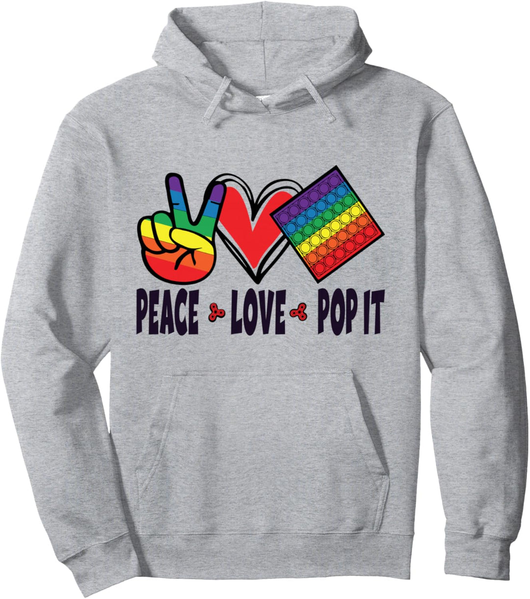 Peace Love Pop It Bunte Regenbogen Kinder Pullover Hoodie