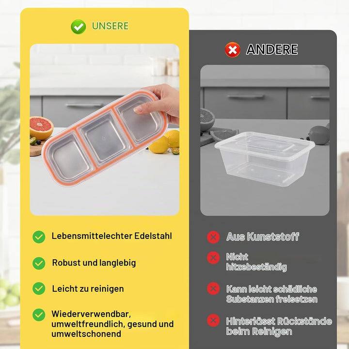 Snackbox mit Fächern Edelstahl 2 Stück 600ml und 700ml Snackbox Edelstahl mit Deckel Auslaufsicher B