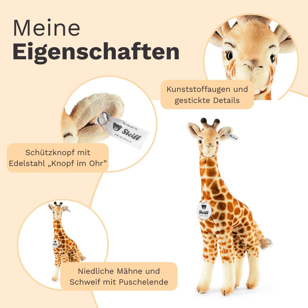Steiff Bendy Giraffe - 45 cm - Kuscheltier für Kinder - Plüschgiraffe - weich & waschbar - beige, br
