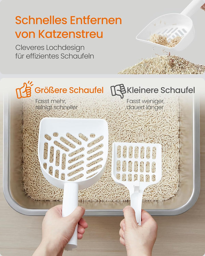 Feandrea Katzenklo Edelstahl, Katzentoilette offen, mit Schaufel, antihaftbeschichtet, geruchsfrei,