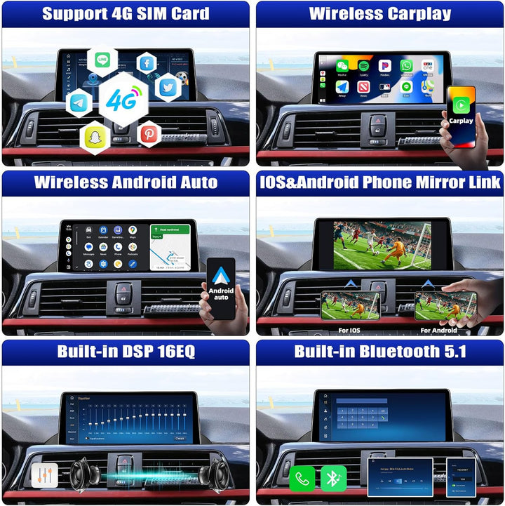 CAMECHO [8 Core 4+64G] Android 15 Qualcomm Autoradio für BMW Serie 3 4 F30 F31 F32 (2013-2017) für N