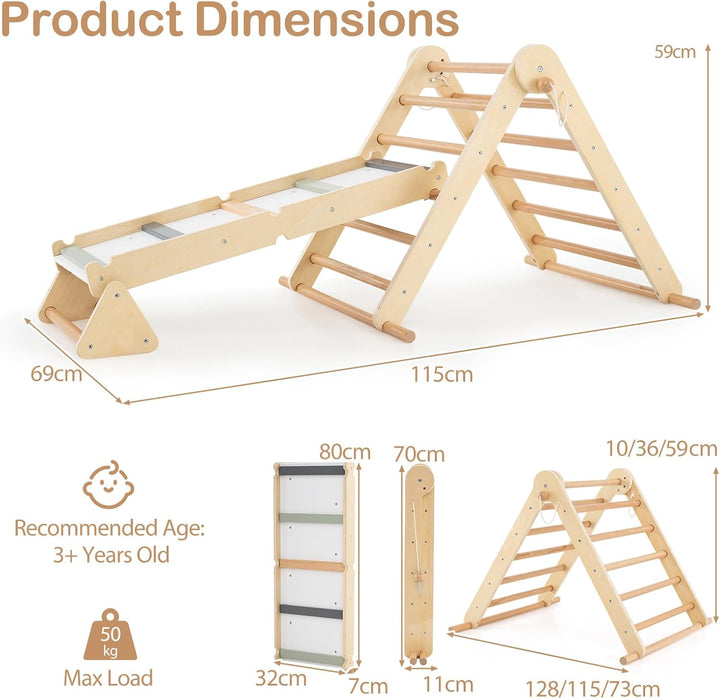 HOMASIS 3 in 1 Kletterdreieck mit Kletterleiter & Wippe, Holz Klettergerüst Indoor mit doppelseitige