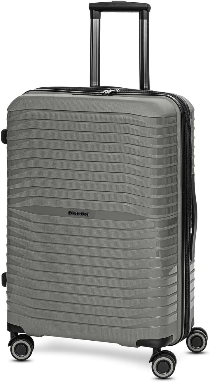 Stratic Shine Koffer gross | Trolley mit 4 360° Drehbare Rollen, Kreuzpackgurt, Dehnfalten, arretier