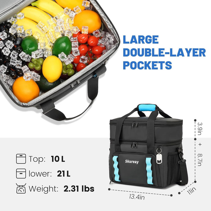 Grosse, erweiterbare Kühltasche aus weichem Material, doppelstöckige Lunchtasche für Damen und Herre