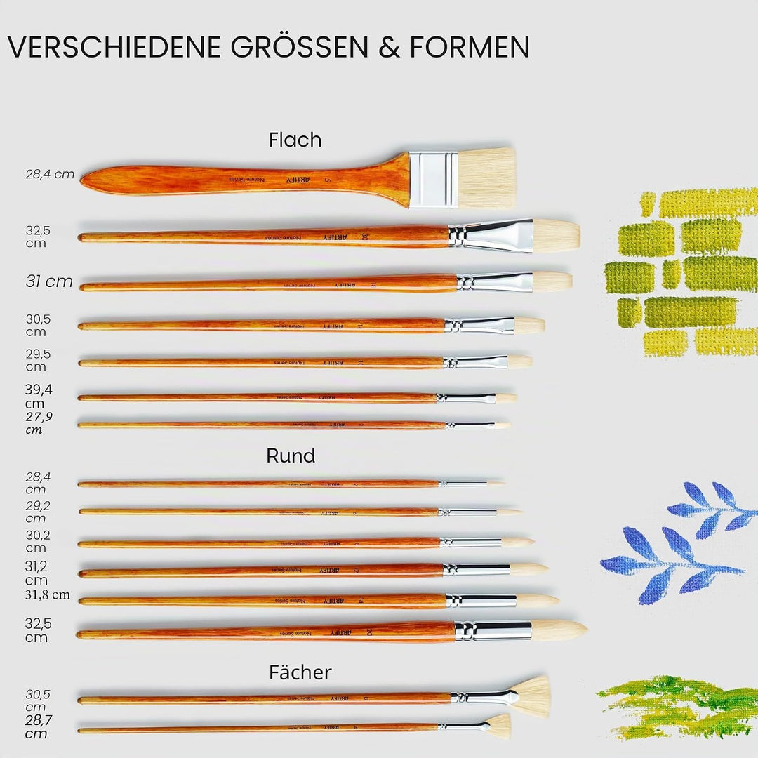 Artify 15 Stück Professional Paint Brush Set für Ölgemälde mit Einer kostenlosen Tragetasche Holzfar