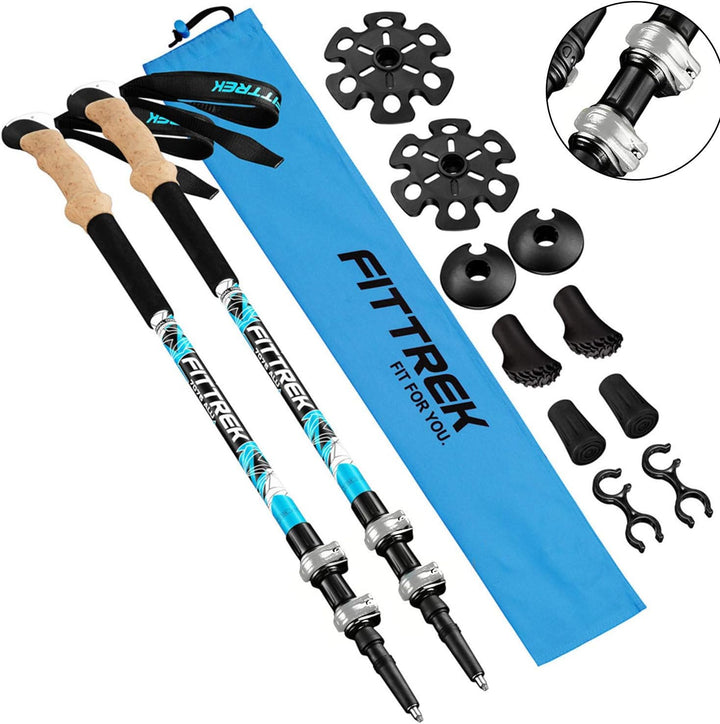 FitTrek Wanderstöcke Kork - Trekkingstöcke - Walking Stöcke Teleskop Verstellbar Leicht für Damen, H