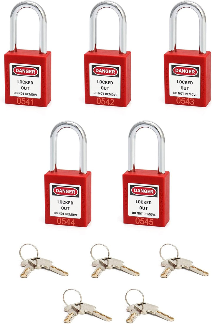 QWORK® Lockout Vorhängeschloss, 5Stk Vorhängeschlösser mit 10 Schlüssel, Rot, 38mm Pack of 5 Rot/Aus