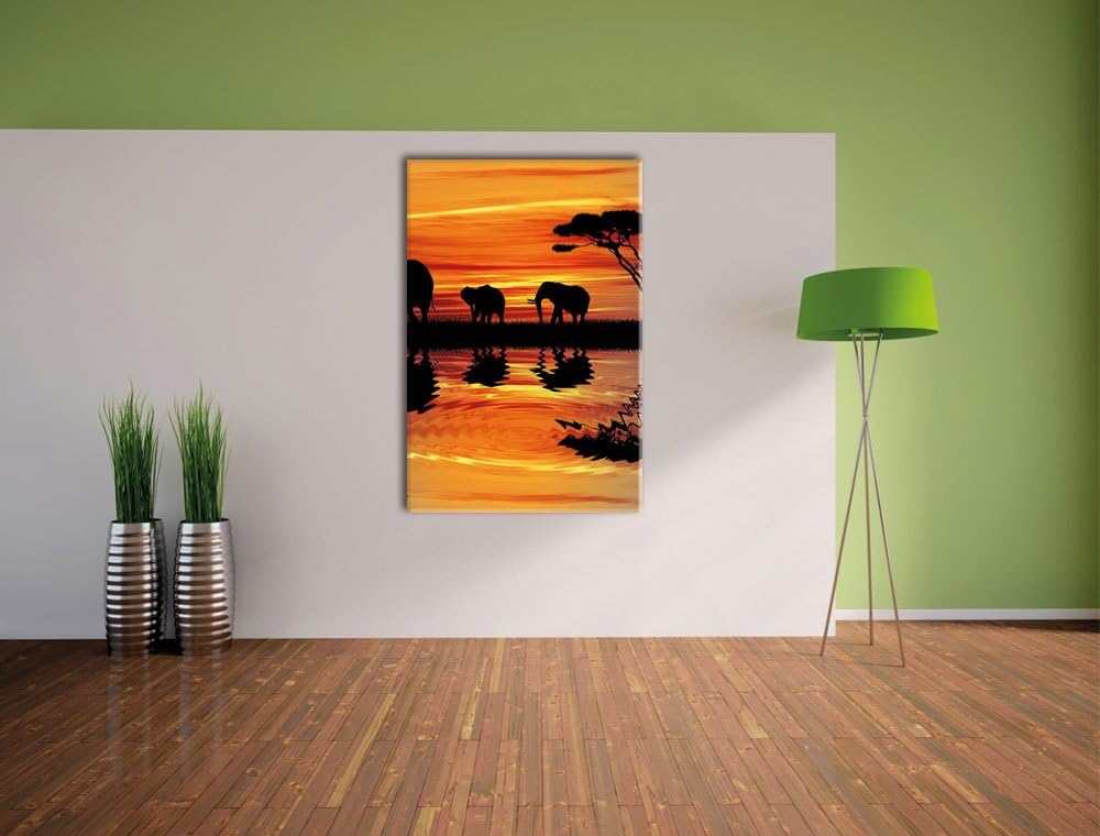 Pixxprint Afrika Elefant in Sonnenschein/Format: 120x80cm / Leinwandbild fertig bespannt Wandbild Ku