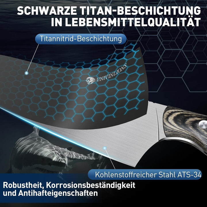 Küchenmesser Set 2-tlg Titanbeschichtet - Extrem scharfe Kochmesser für Profis & Hobbyköche, Ausbein