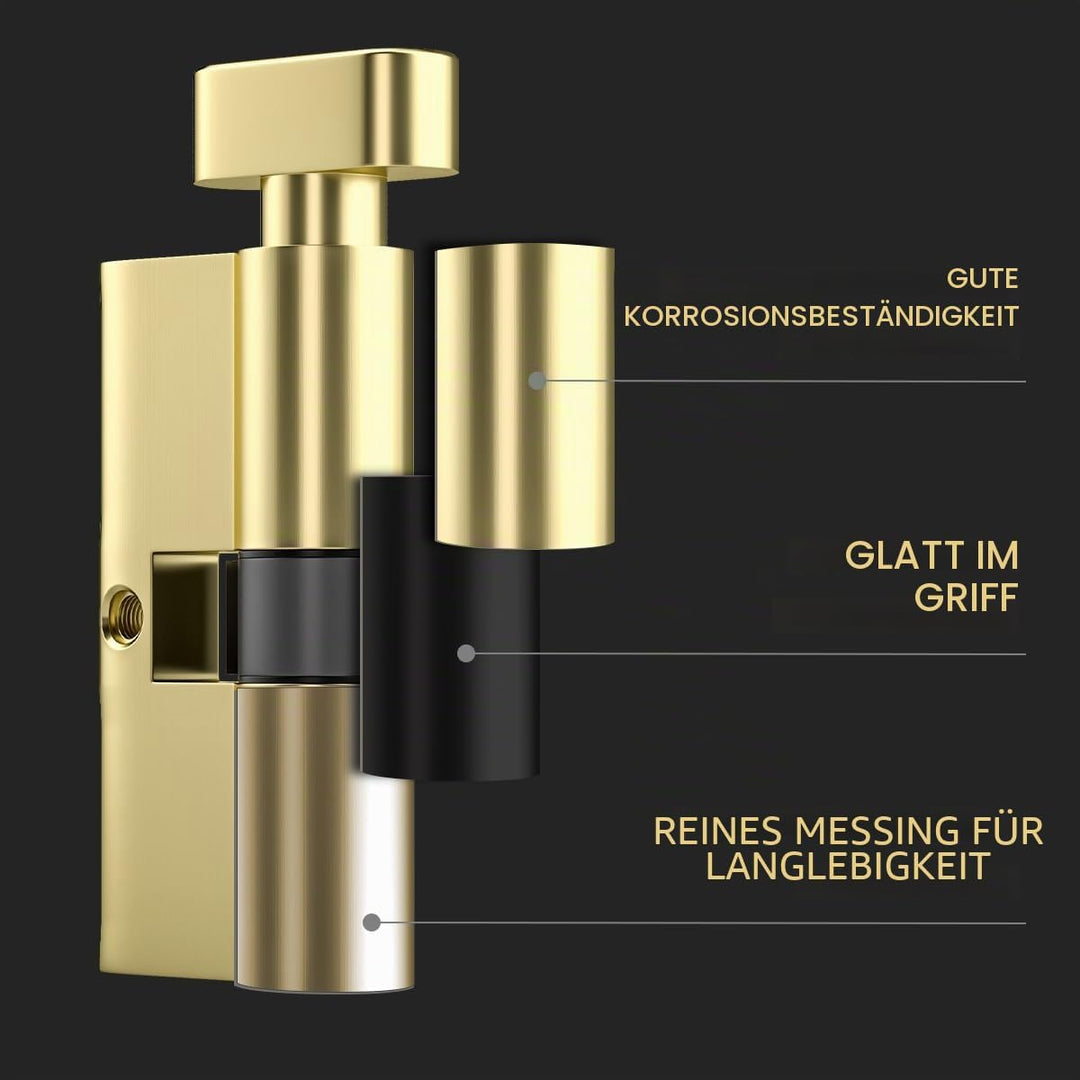 Bwintech 1 Stück 45T/50mm Euro Messingzylinder, 95mm Knauf/Schlüsselschloss mit 5 horizontalen Messi