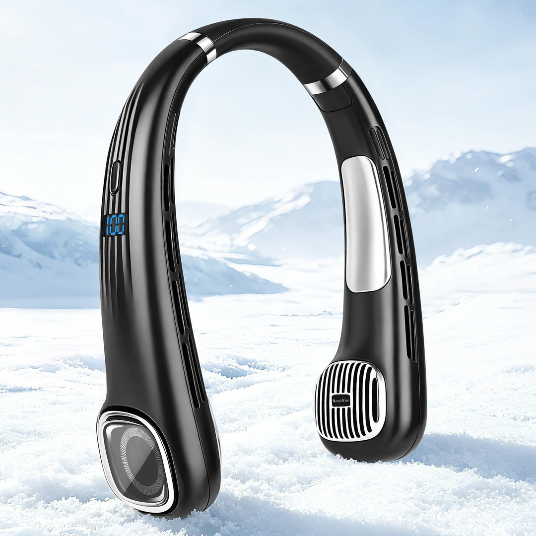 USB Ventilator Hals Akku Leise Stark mit LCD, Nackenventilator Tragbarer Klein 5 Stufen 360° Verstel