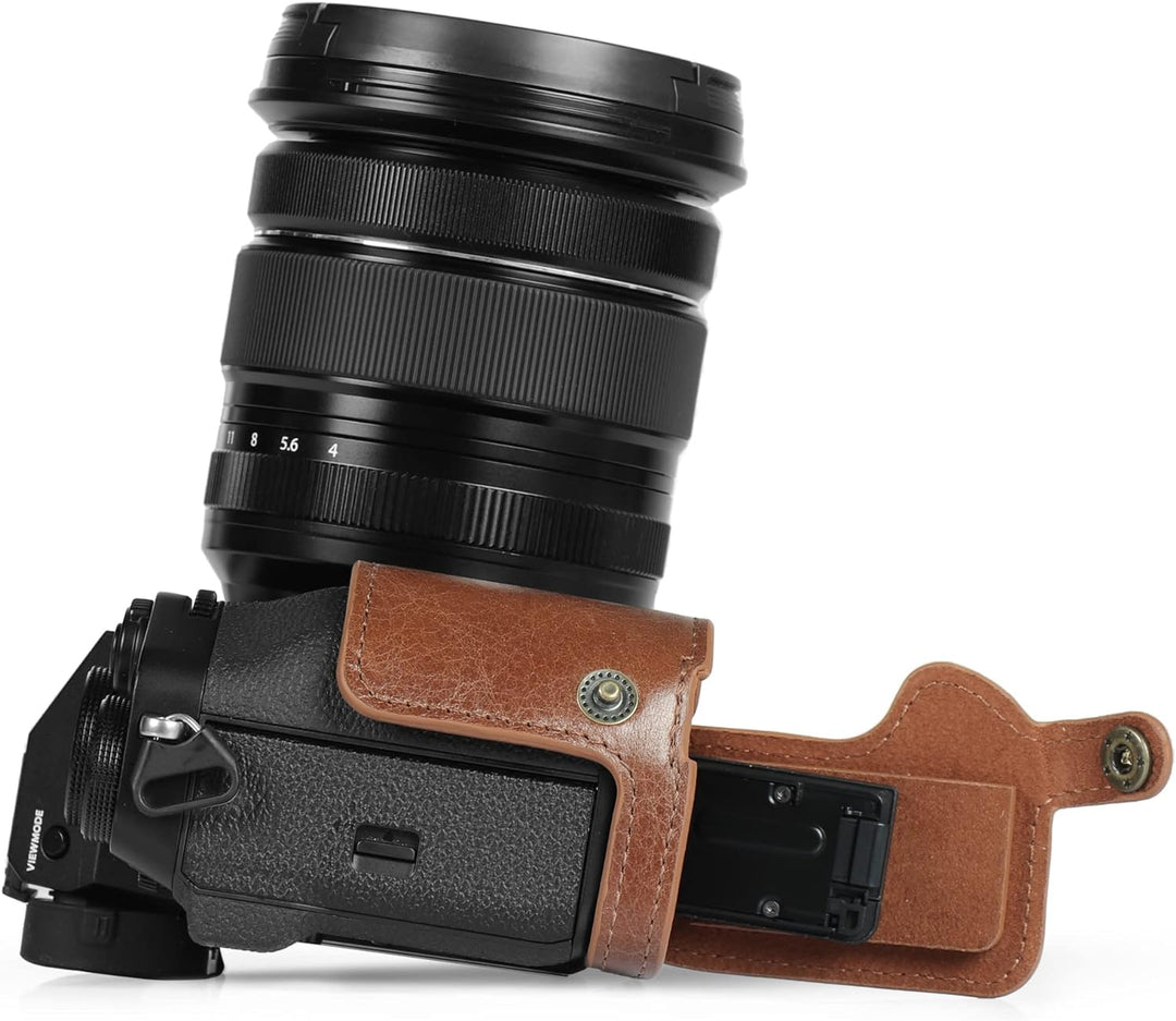 MegaGear Ever Ready Echtleder Kameratasche kompatibel mit Fujifilm X-T5 (16-80mm)(Braun), Braun