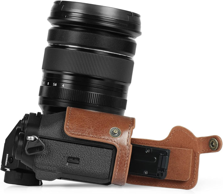 MegaGear Ever Ready Echtleder Kameratasche kompatibel mit Fujifilm X-T5 (16-80mm)(Braun), Braun