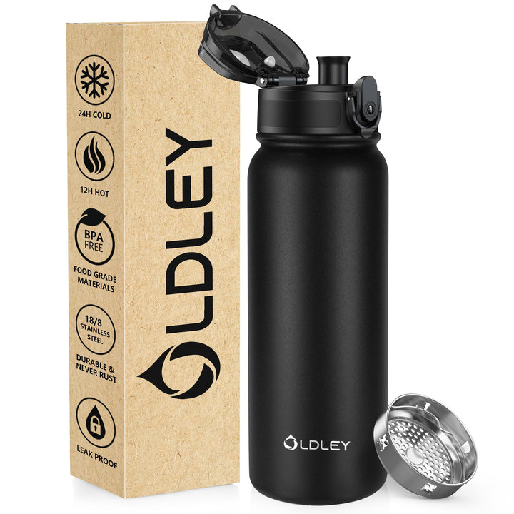 OLDLEY 600ml/20oz Edelstahl-Wasserflasche, Doppelwandige Vakuumflasche, Hält Getränke Heiss und Kalt