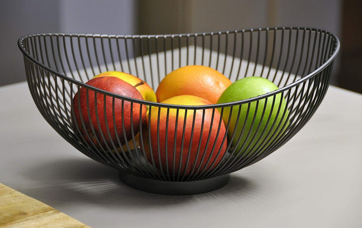 CALUTEA Moderne Obstschale // Metall // Stahlgrau - Schwarz // dekorativer Designer