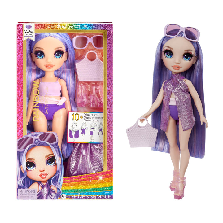 Rainbow High Swim & Style - Violet (Lila) - 28 cm Grosse Puppe mit Schimmerndem Pareo, auf 10+ Arten