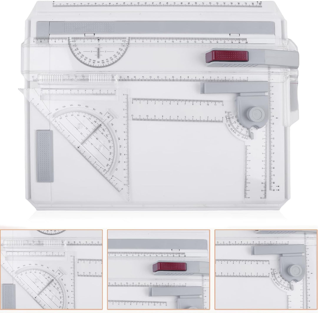 Zeichenbrett A4, DIN Zeichentisch Multifunktionaler Zeichenplatte mit Schiebelineal, Paralleler Bewe