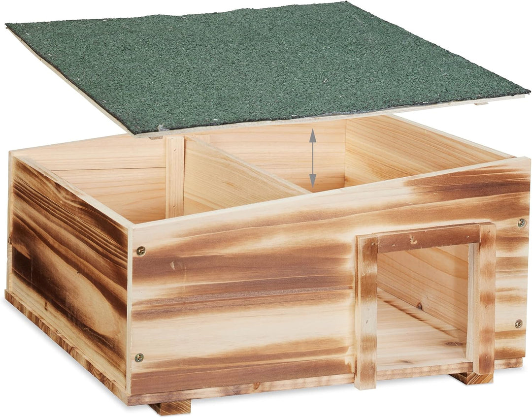 Relaxdays Igelhaus, geflammtes Holz, Igelhotel Boden, 2 Kammern, Winterquartier Igel, Garten, HBT 21