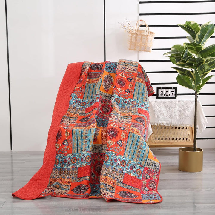 Qucover Tagesdecke Shabby chic 140 x 200 cm Patchwork Bettüberwurf 150x200 aus Baumwolle Gesteppte D