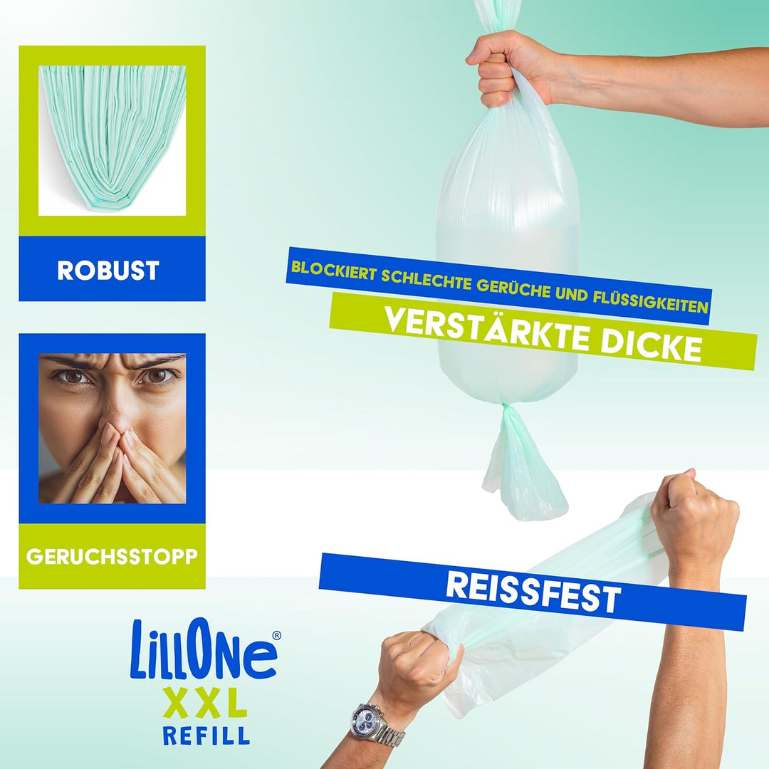 LillOne 8 XXL-Nachfüllungen Extra Lang 10,5 m für Windeleimer – Universell kompatibel mit Tommee Tip