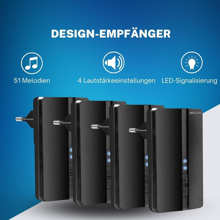 Funkklingel Set, batterielos, 1 Sender, 4 Empfänger | Keine Batterien erforderlich, 200 m Reichweite