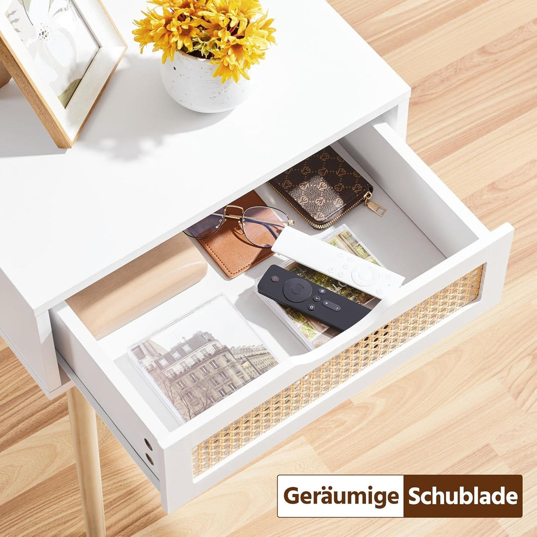 Yaheetech Nachttisch 2er Set Beistelltisch Rattan Nachtkommode mit Schublade Schlichter Boxspringbet