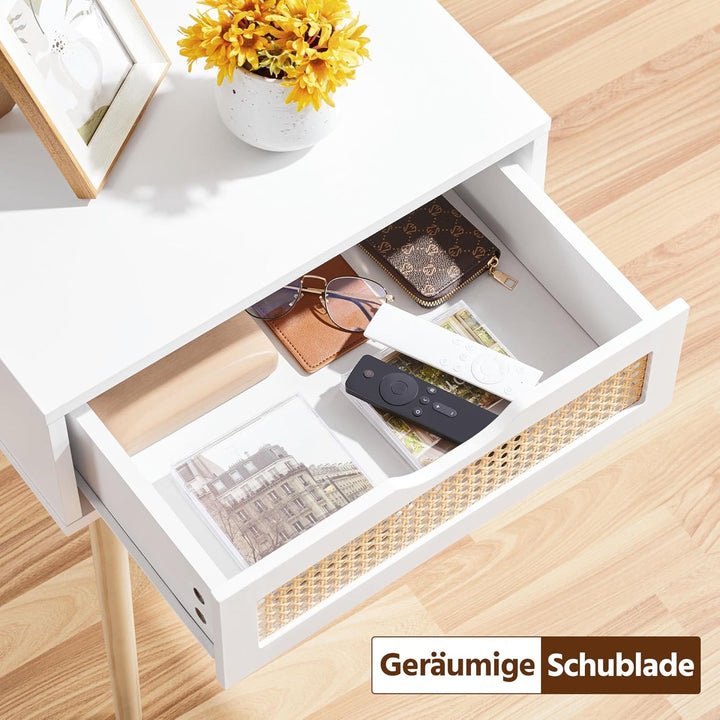 Yaheetech Nachttisch 2er Set Beistelltisch Rattan Nachtkommode mit Schublade Schlichter Boxspringbet