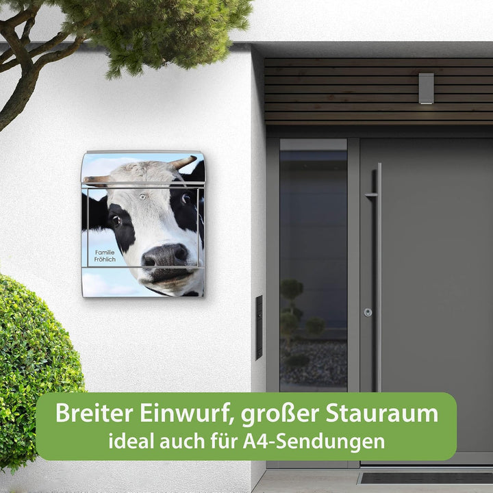 banjado Design Briefkasten personalisiert 38,5x46,5x13cm &amp; 2 Schlüssel - Briefkasten Stahl Silber Ze