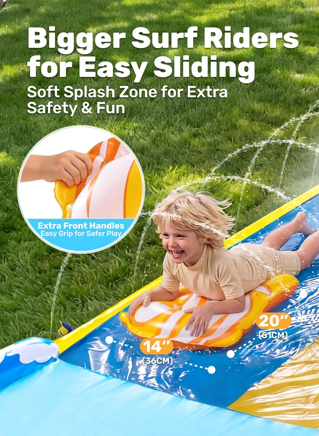 Sloosh 22,5ft x 84in/685.8*213.3cm Wellen Dreifach-Garten-Wasserrutsche, strapazierfähige Wasserruts