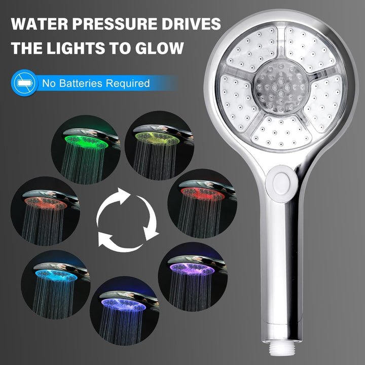 Duschkopf, beleuchtet, 7 Farben, LED-Duschkopf, 3 Modi, Handbrause, nur LED, 12,5 cm, beleuchtete Fa