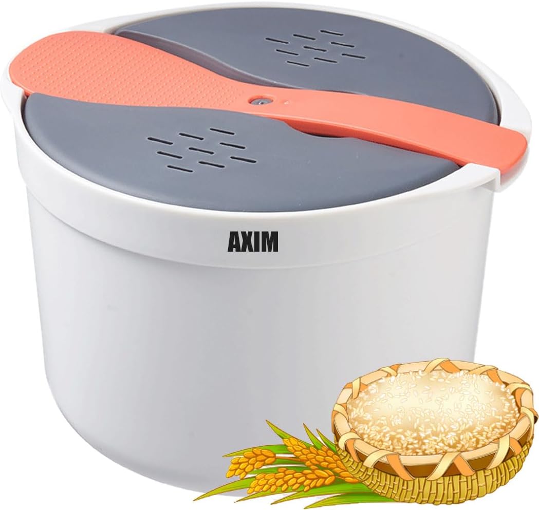 AXIM Reiskocher für Mikrowelle,2 L Reismaschine Mikrowellen-Nudelkocher,Mikrowellenherd Dampfgarer m