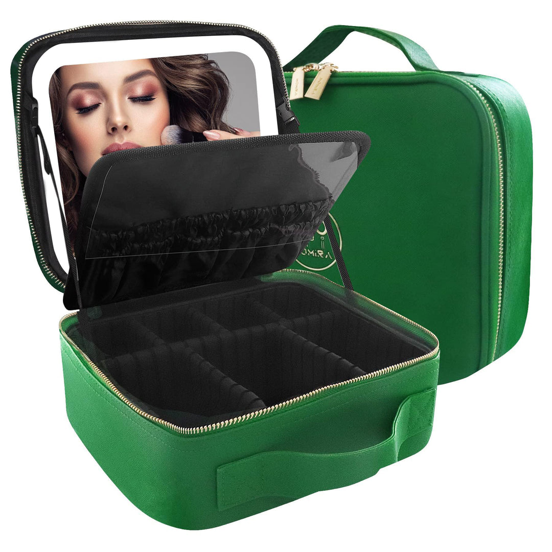 MOMIRA Reise-Makeup Tasche Kosmetiktasche mit beleuchtetem Spiegel, Einstellbarer Helligkeit in 3 Fa